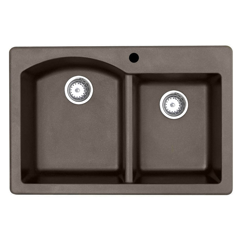 Granite 33x22x9-1/2" Double Bowl Sink in Espresso 1 Hole
