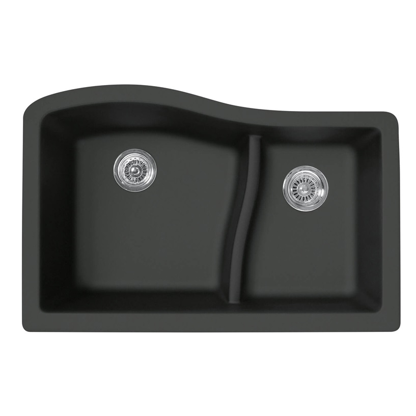 Granite 32x21x10-5/8" Lrg/Sm Double Bowl Sink in Nero