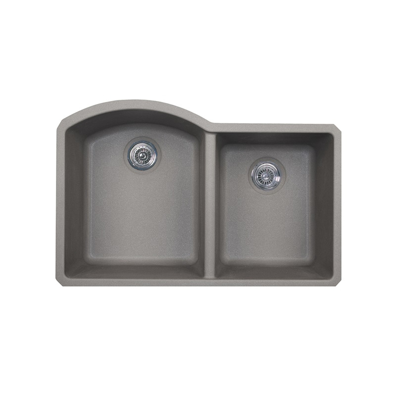 Granite 32x21x9-1/2" Lrg/Sm Double Bowl Sink in Metallico