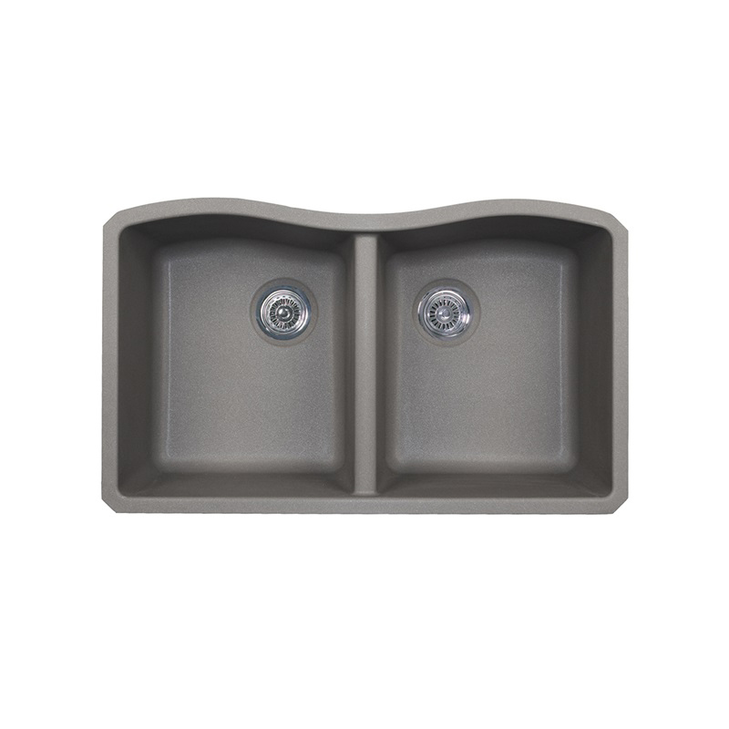 Granite 32x21x9-1/16" Equal Double Bowl Sink in Metallico