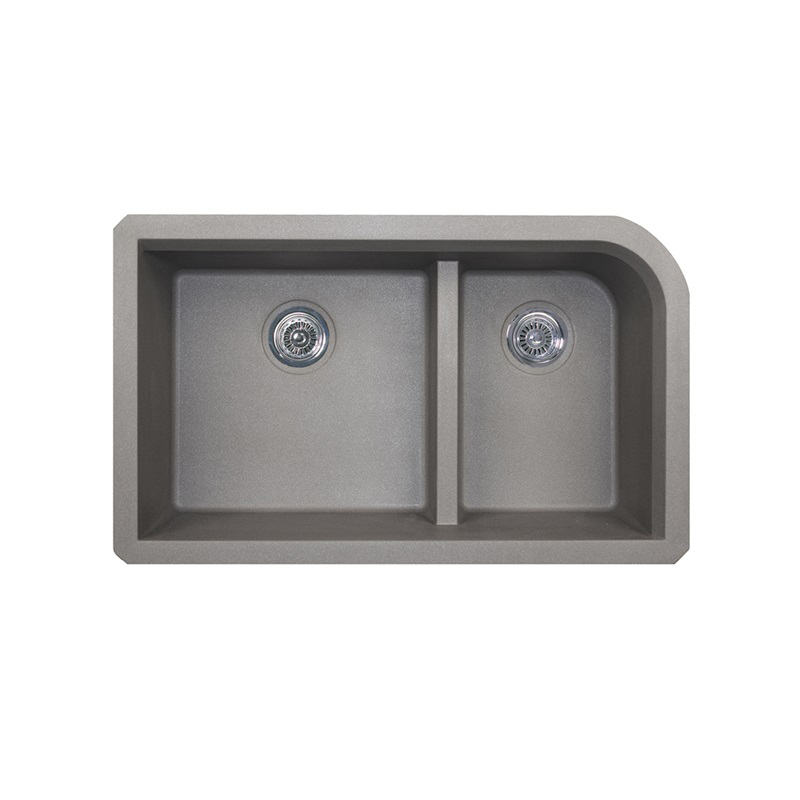 Granite 31-7/8x19-3/8x9-1/2" Double Bowl Sink in Metallico