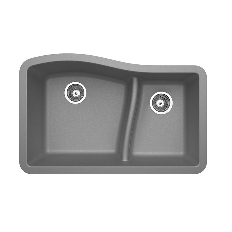 Granite 32x21x10-5/8" Lrg/Sm Double Bowl Sink in Metallico