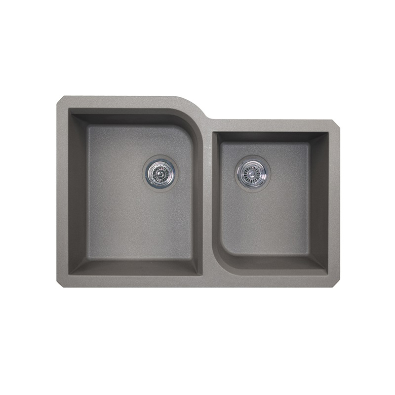 Granite 32x21x9-9/16" Offset Double Bowl Sink in Metallico