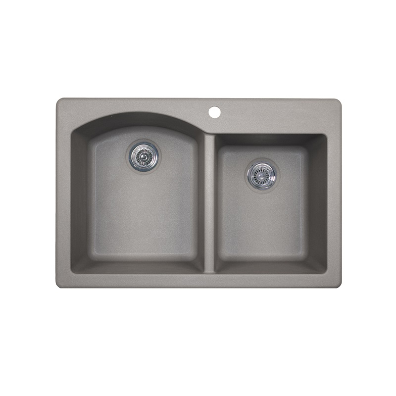 Granite 33x22x9-1/2" Double Bowl Sink in Metallico 1 Hole