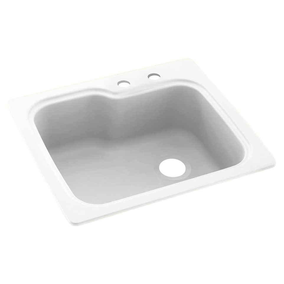 25x22x9-1/2" Swanstone Kitchen Sink in White w/2 Holes