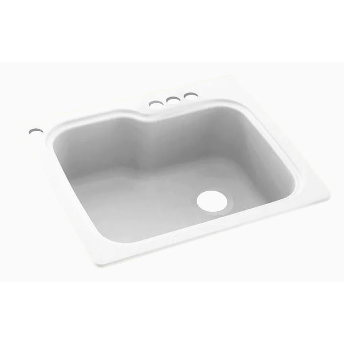 25x22x9-1/2" Swanstone Kitchen Sink in White w/4 Holes