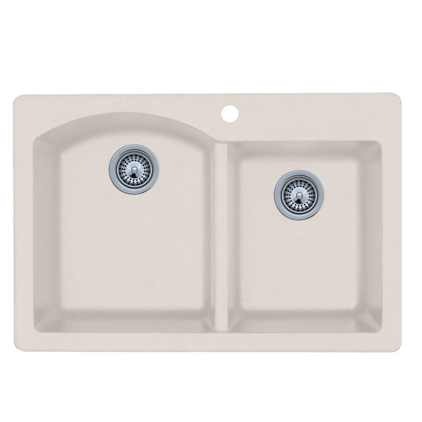 Granite 33x22x9-1/2" Double Bowl Sink in Granito 2 Holes