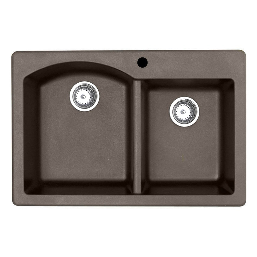 Granite 33x22x9-1/2" Double Bowl Sink in Espresso 2 Holes
