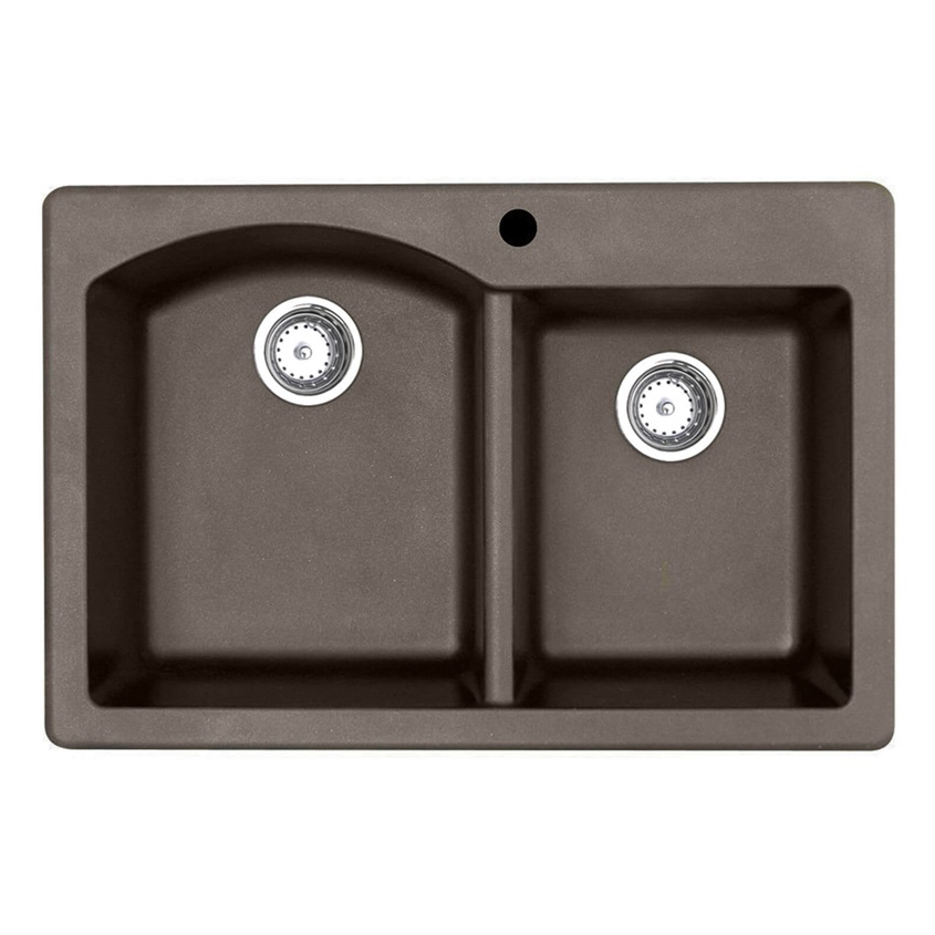 Granite 33x22x9-1/2" Double Bowl Sink in Espresso 3 Holes