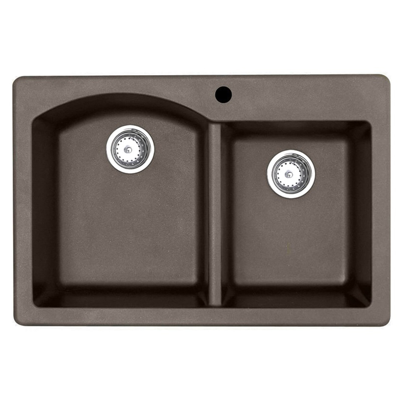 Granite 33x22x9-1/2" Double Bowl Sink in Espresso 4 Holes