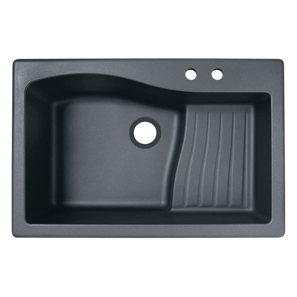 33x22x10-5/8" Granite One Bowl Kitchen Sink Nero w/2 Holes