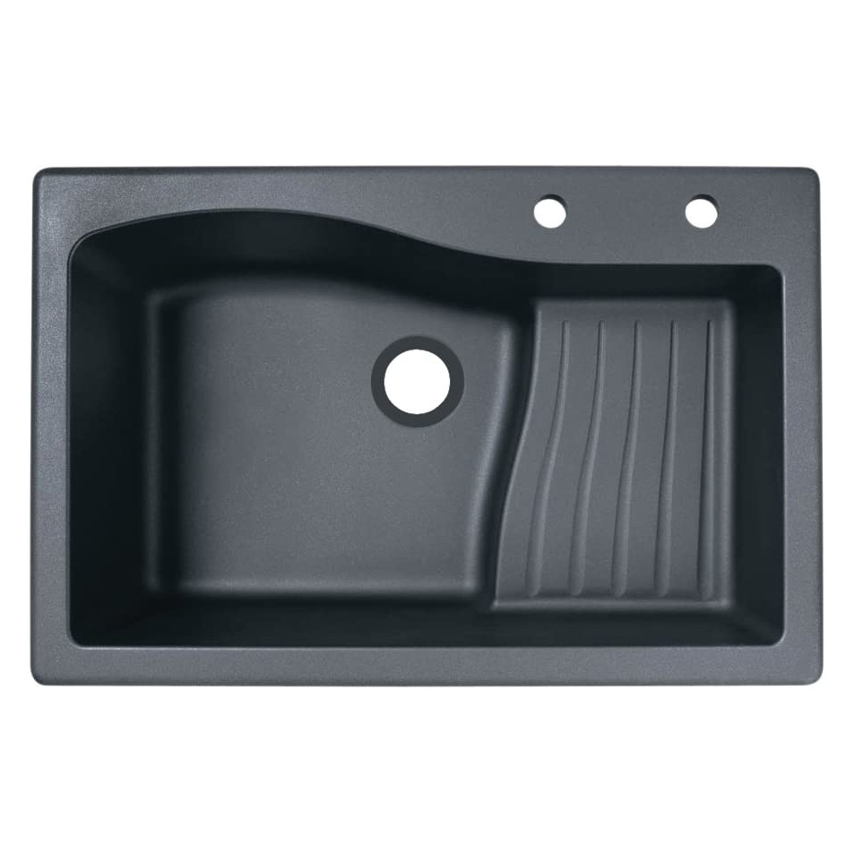33x22x10-5/8" Granite One Bowl Kitchen Sink Nero w/2 Holes