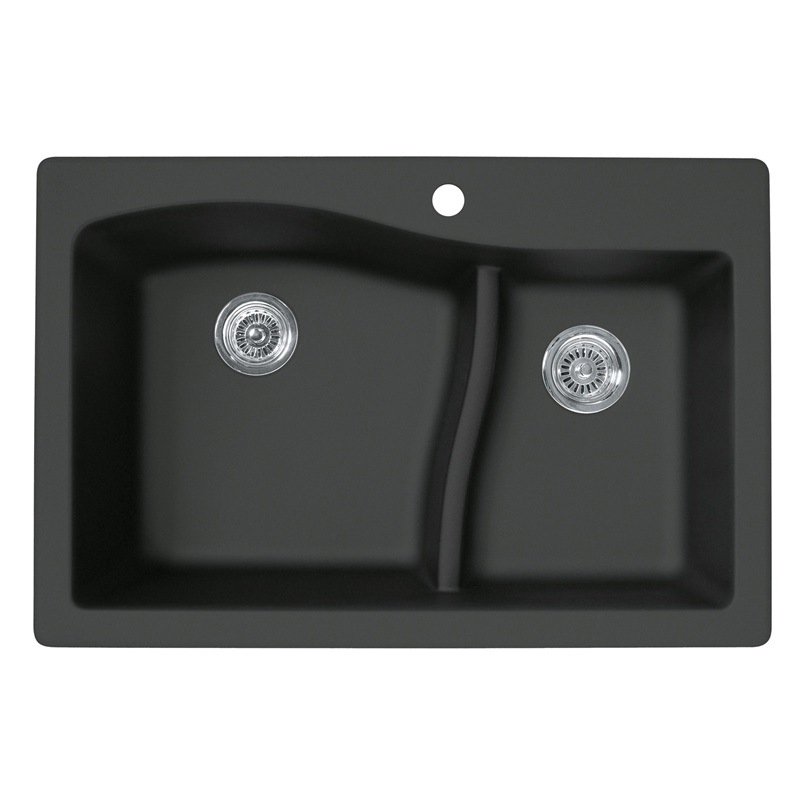Granite 33x22x10-5/8" Lg/Sm Double Bowl Sink in Nero 2HL