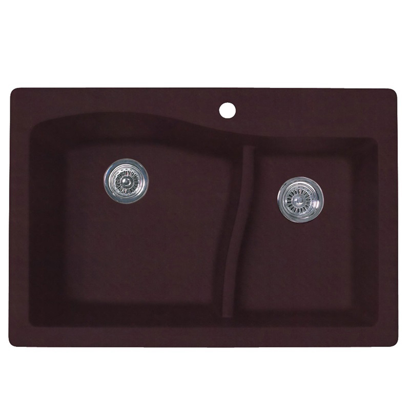 Granite 33x22x10-5/8" Lg/Sm Double Bowl Sink in Espresso 2HL