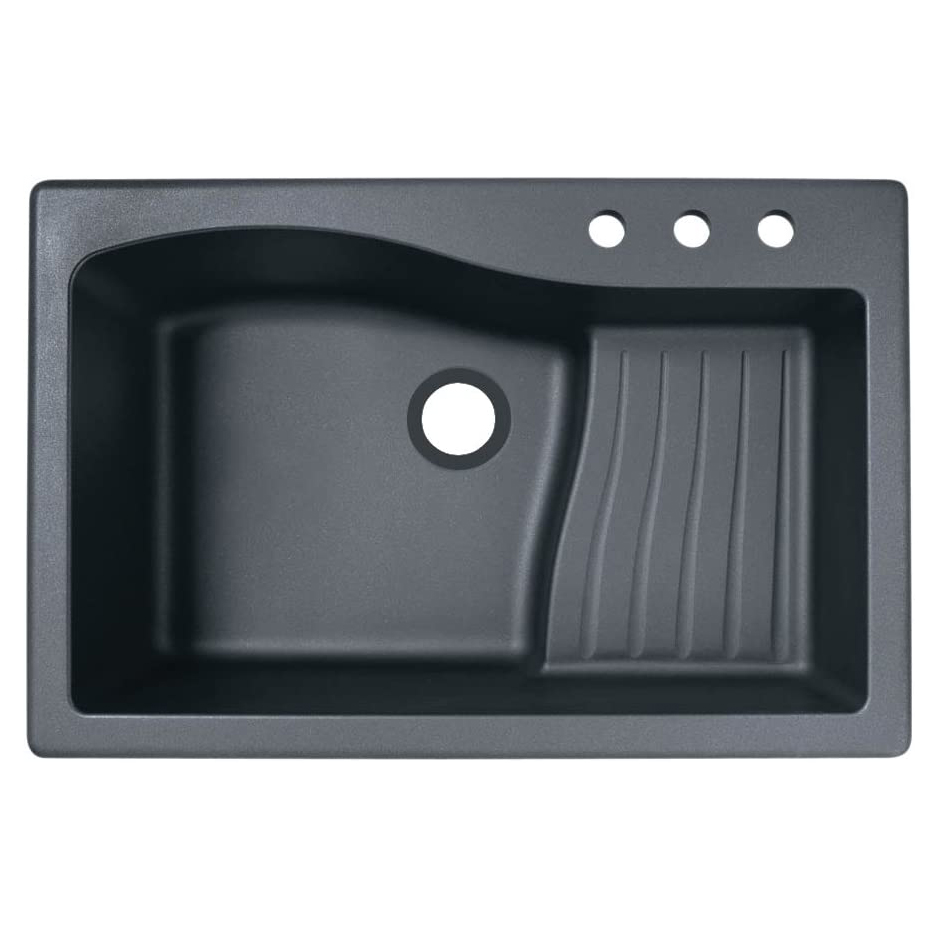 33x22x10-5/8" Granite One Bowl Kitchen Sink Nero w/3 Holes