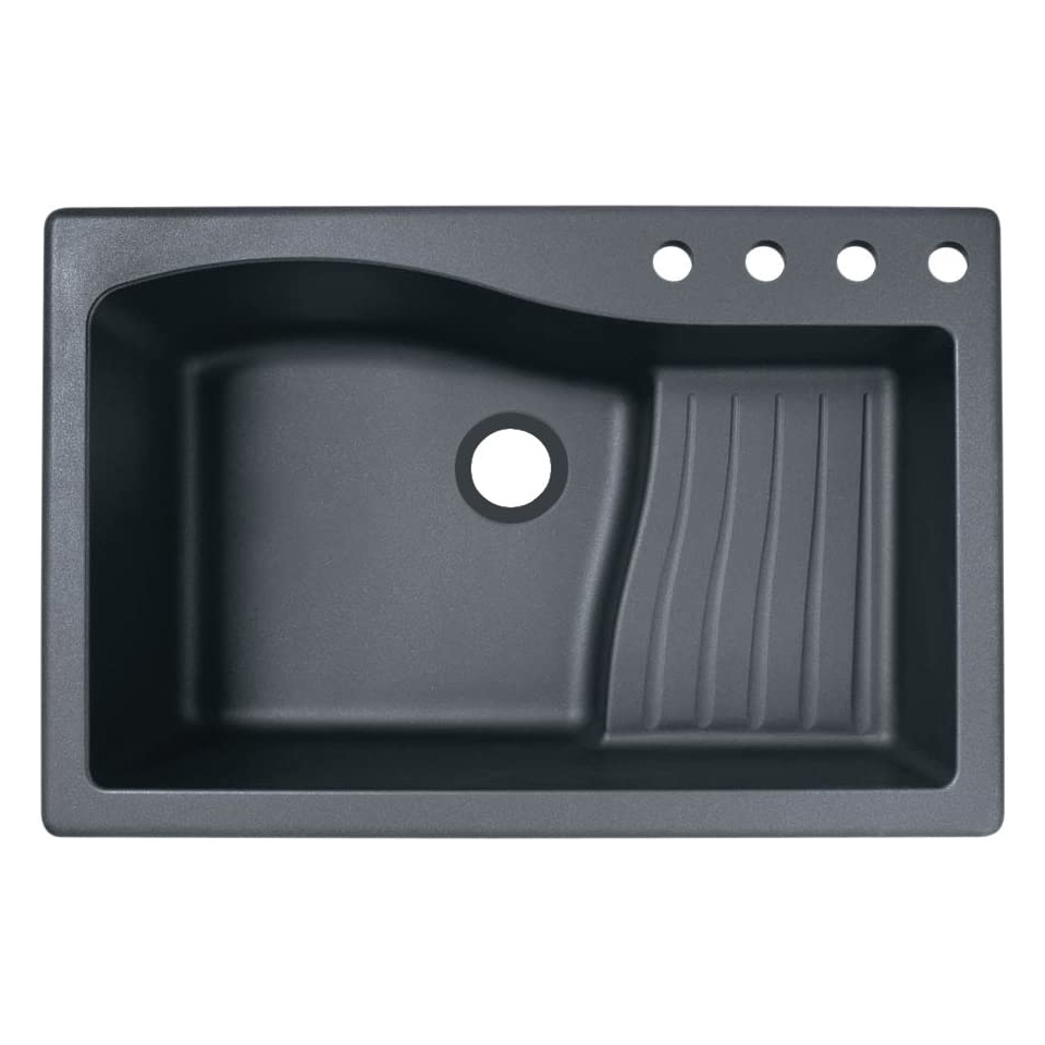 33x22x10-5/8" Granite One Bowl Kitchen Sink Nero w/4 Holes