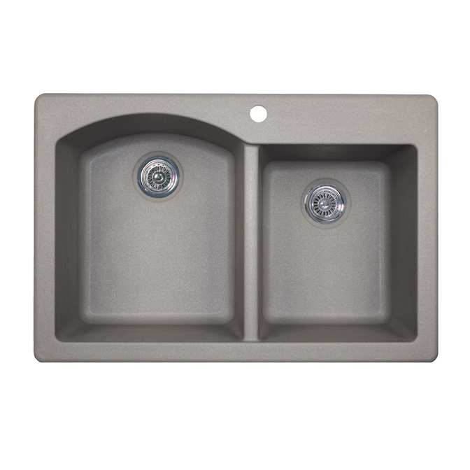 Granite 33x22x9-1/2" Double Bowl Sink in Metallico 2 Holes
