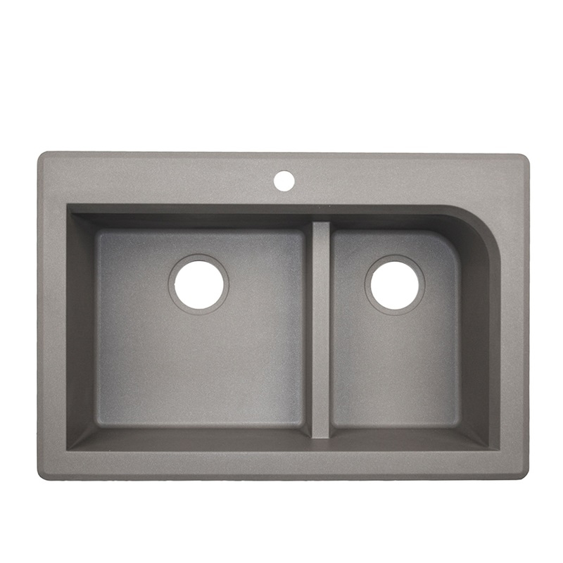 Granite 33x22x9-1/2" Low Divide Dbl Bowl Sink Metallico 2HL