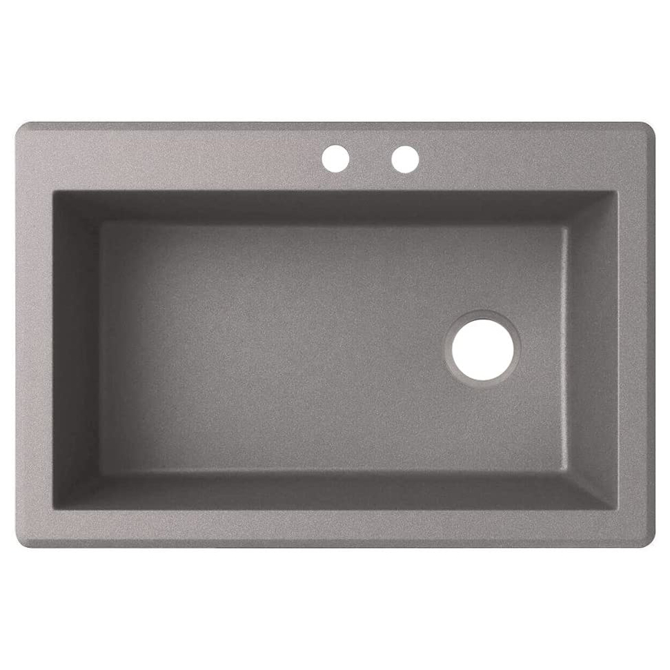 33x22x9-9/16" Granite One Bowl Kitchen Sink Metallico 2 Hole