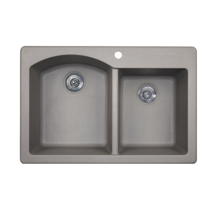 Granite 33x22x9-1/2" Double Bowl Sink in Metallico 4 Holes