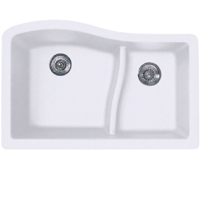 Granite 32x21x10-5/8" Lrg/Sm Double Bowl Sink in Opal White