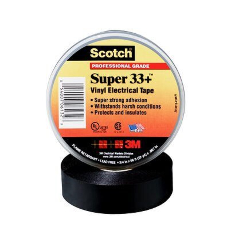 3M Scotch 3/4"x66' Super 33+ Black Vinyl Electrical Tape Roll