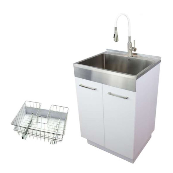 Laundry Sink/Cabinet Kit 24" w/Apron Sink, Fct & Basket