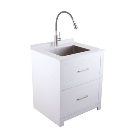 Laundry Sink/Cabinet Kit 30" w/Wht Quartz Top, SS Sink & Fct