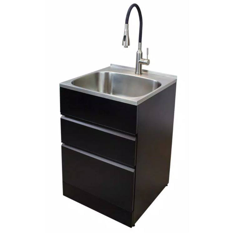 Laundry Sink/Cabinet Kit 22" w/Drop-In Sink & Black Faucet