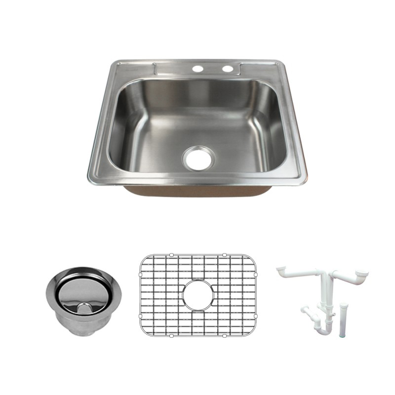 Classic 25x22-1/64x8" Stainless Steel Kitchen Sink Kit 2 HL