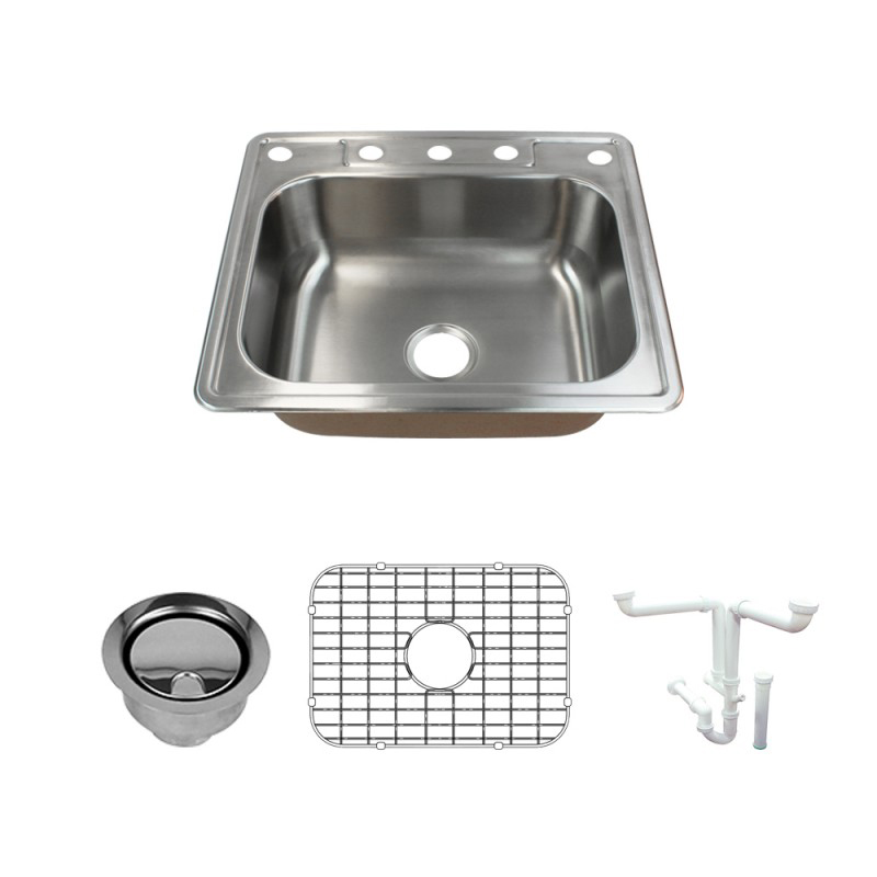 Classic 25x22-1/64x8" Stainless Steel Kitchen Sink Kit 5 HL