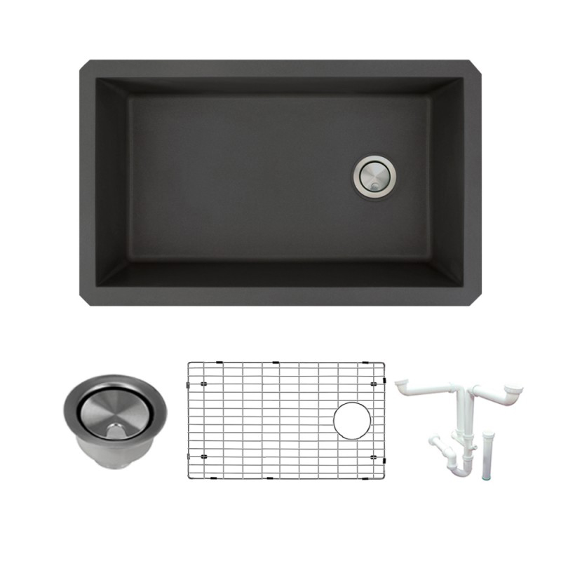 Radius 31-3/4x19-1/8x9-1/2" 1-Bowl Kitchen Sink Kit Black