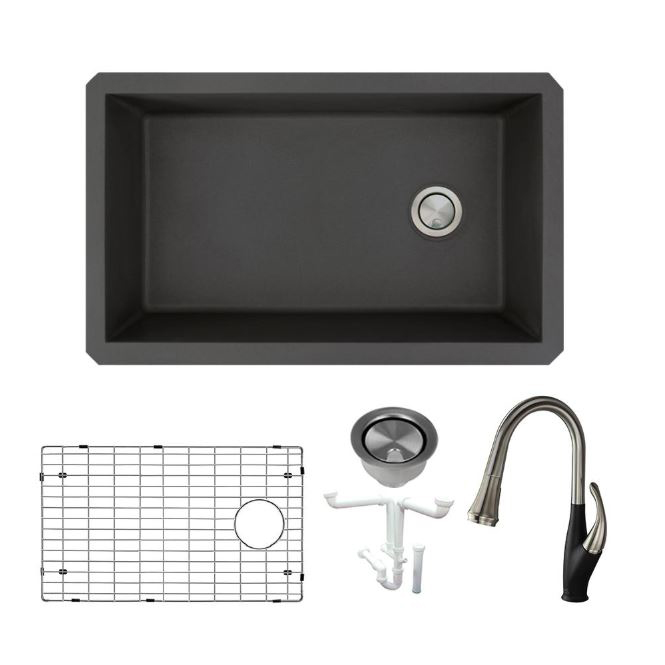 Radius 31-3/4x19-1/8x9-1/2" 1-Bowl Kitchen Sink/Fct Kit Blk