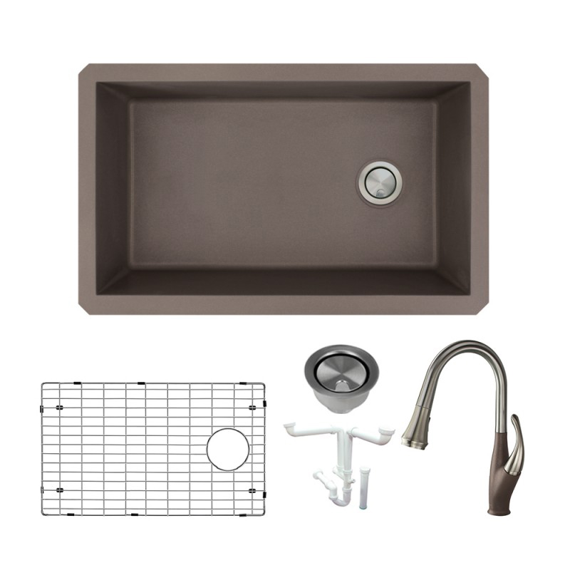 Radius 31-3/4x19-1/8x9-1/2" 1-Bowl Kitchen Sink/Fct Kit Brwn