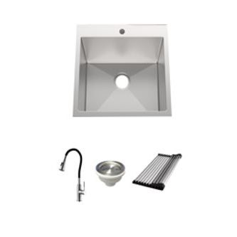 Single Bowl 25x22x12" Laundry Sink Kit w/Fct, Mat, Strainer