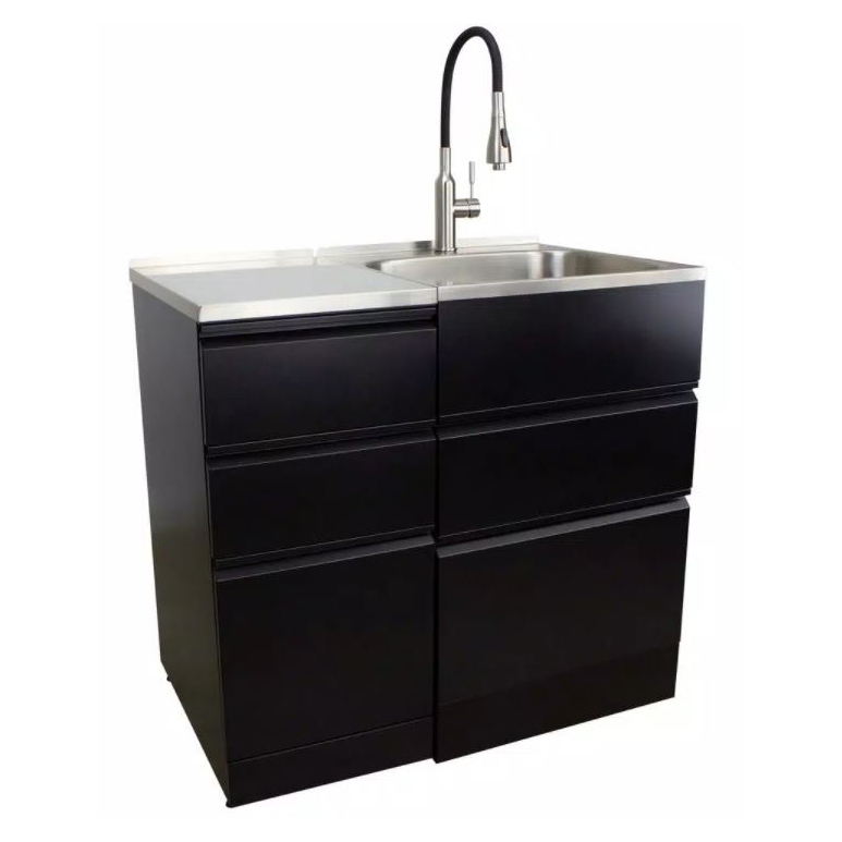 Laundry Sink/Cabinet Kit in Black w/Sink, Fct & Side Cabinet