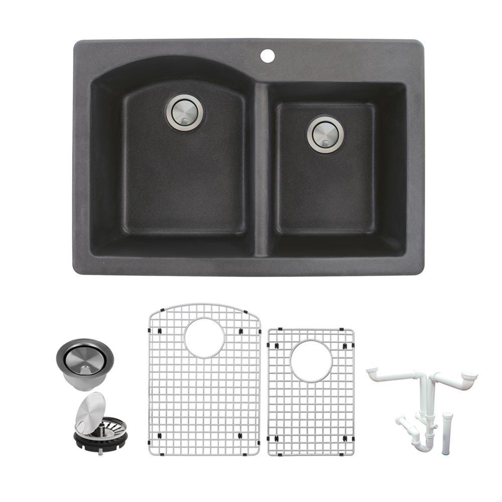 Aversa 33x22x9-1/2" 1-3/4 Dbl Bowl Sink Kit in Black 1 HL