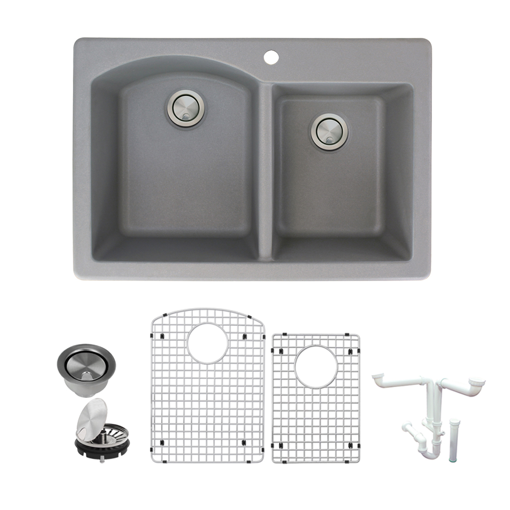 Aversa 33x22x9-1/2" 1-3/4 Dbl Bowl Sink Kit in Grey 1 HL
