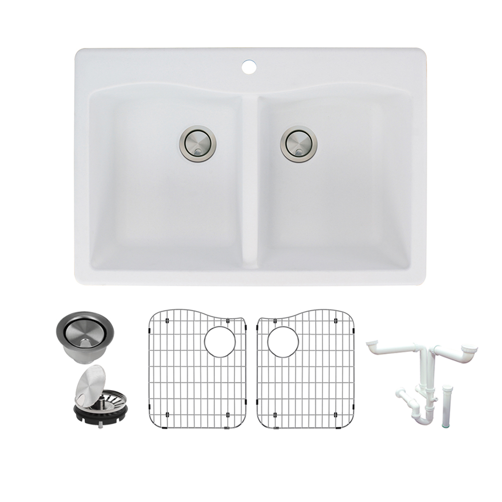Aversa 33x22x9-1/2" Equal Dbl Bowl Sink Kit in White 1 HL