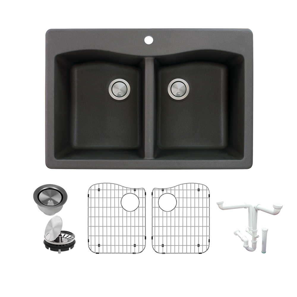 Aversa 33x22x9-1/2" Equal Dbl Bowl Sink Kit in Black 1 HL