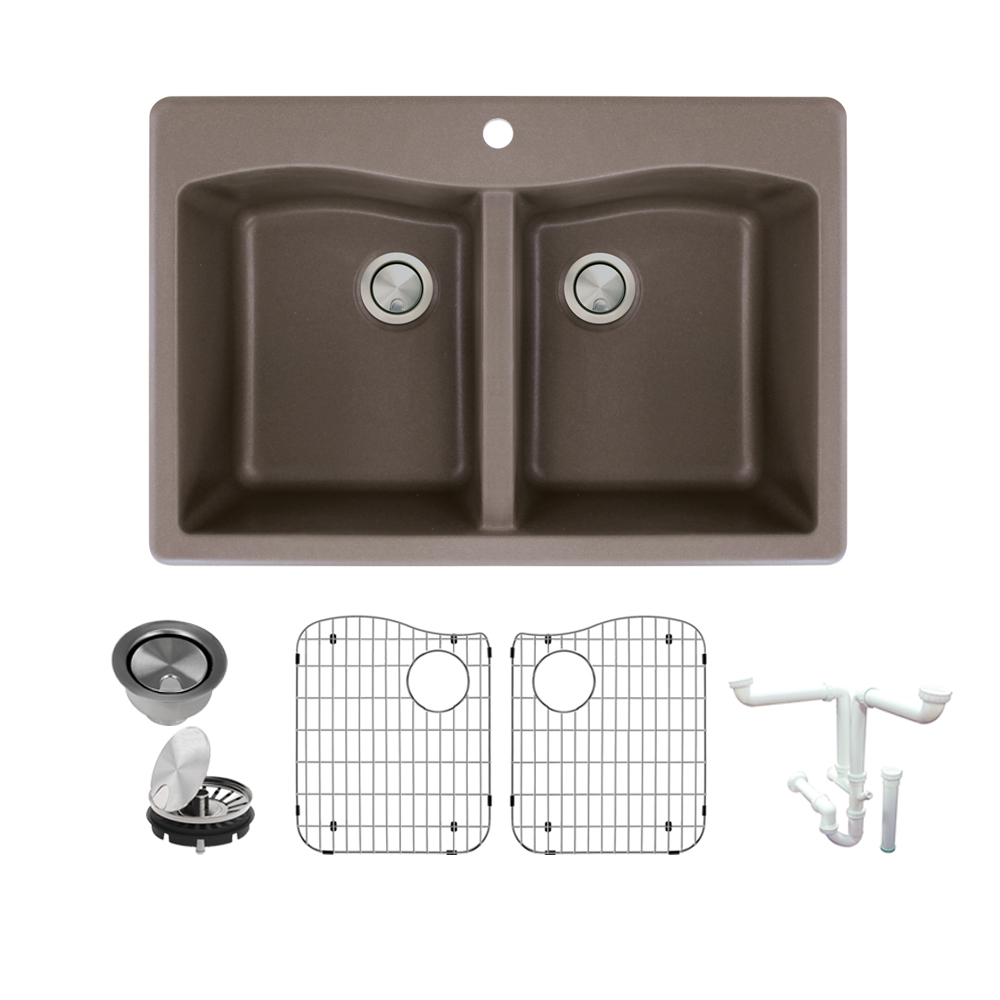 Aversa 33x22x9-1/2" Equal Dbl Bowl Sink Kit in Espresso 1 HL