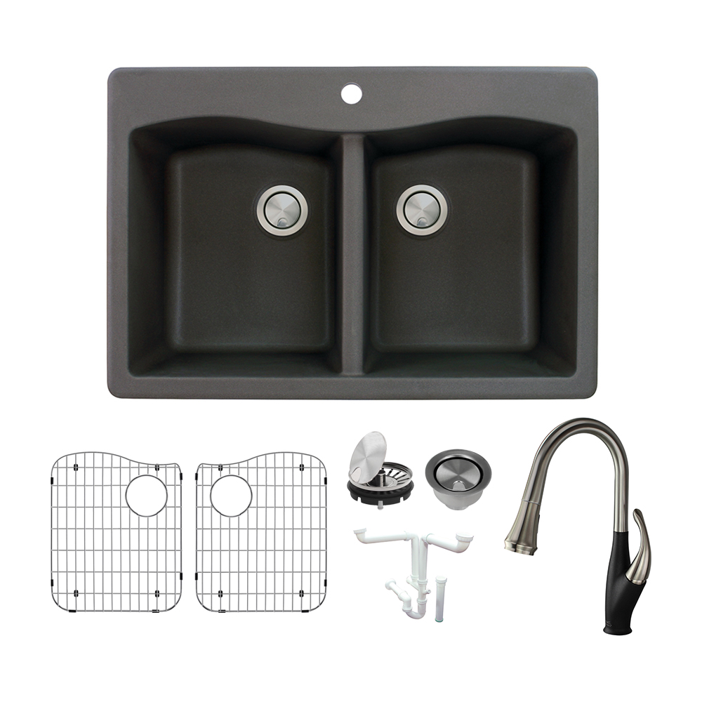 Aversa 33x22x9-1/2" Equal Dbl Bowl Sink Kit in Black 1 HL