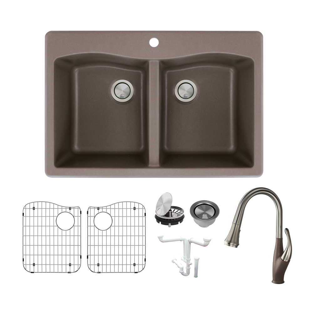 Aversa 33x22x9-1/2" Equal Dbl Bowl Sink Kit in Espresso 1 HL