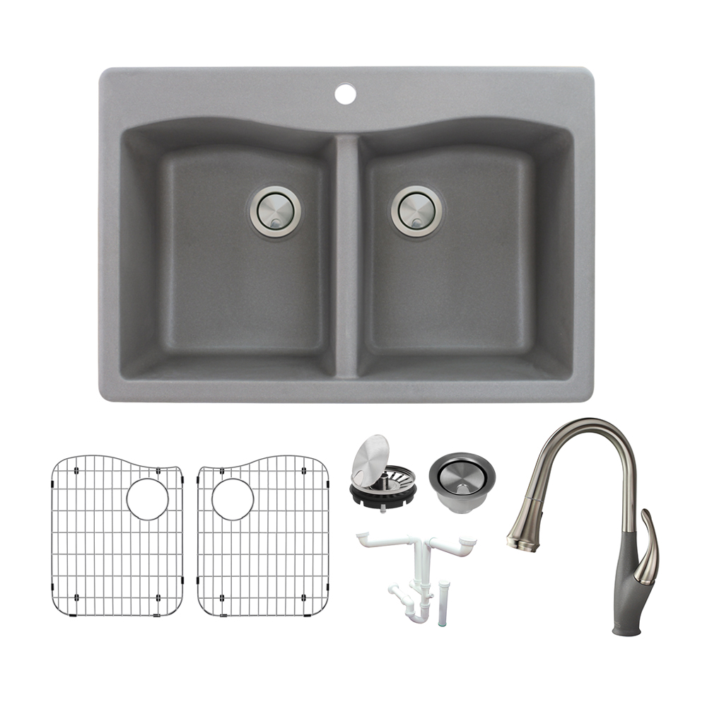 Aversa 33x22x9-1/2" Equal Dbl Bowl Sink Kit in Grey 1 HL
