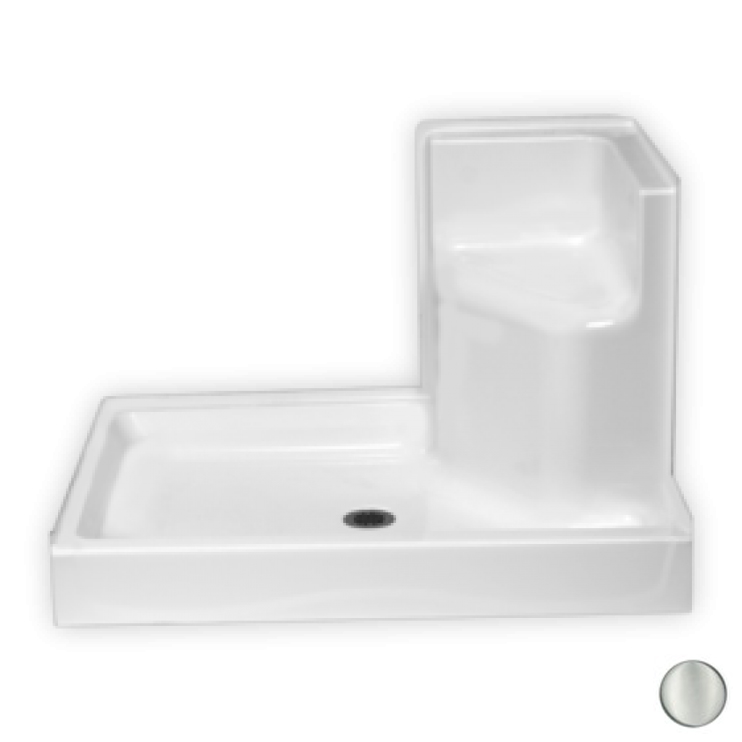 AcrylX 48x35x31" Shower Base w/LH Molded Seat in Silver