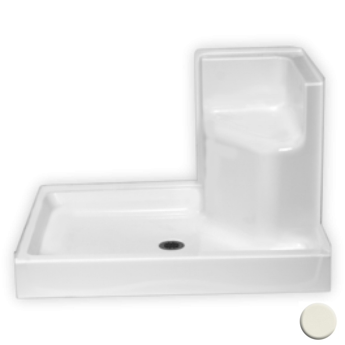 AcrylX 48x35x31" Shower Base w/RH Molded Seat in Biscuit
