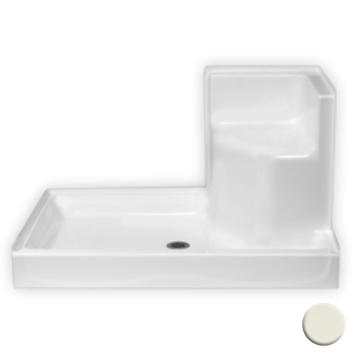 AcrylX 54x35x31" Shower Base w/RH Molded Seat in Biscuit