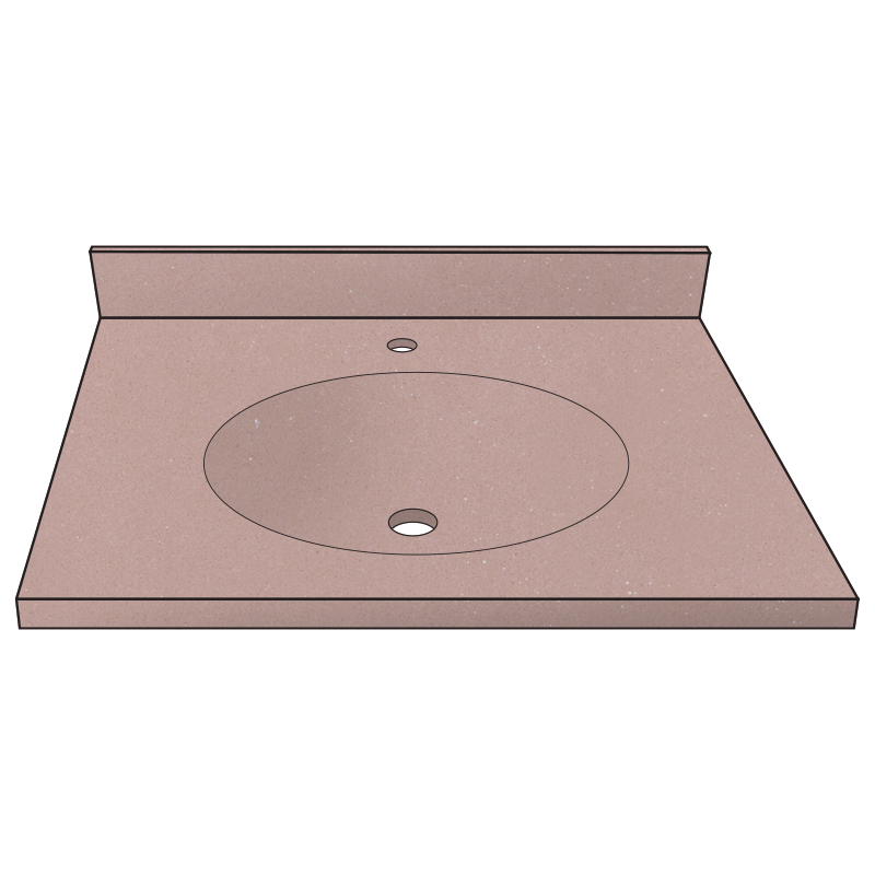 Vanity Top 25x22" w/Single Faucet Hole & Oval Bowl in Nude