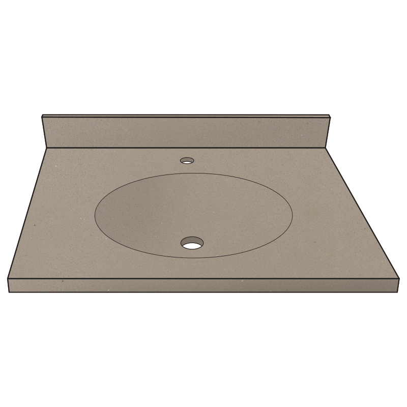 Vanity Top 25x22" w/Single Faucet Hole & Oval Bowl in Clay