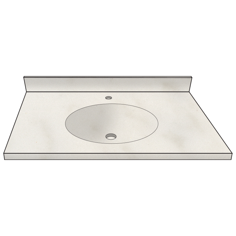 Vanity Top 31x22" w/8" Faucet Holes & Oval Bowl in Antique White